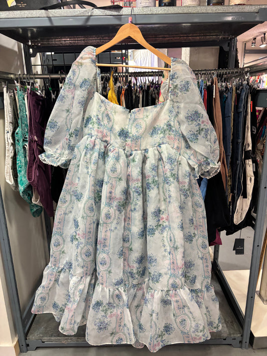 size 4-5X La Belle Etoile Organza French Puff Blue and White SELKIE dress