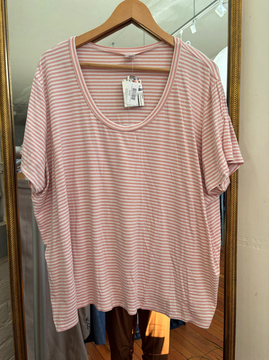 size 2X pink and white stripe Nettles Tale tee shirt