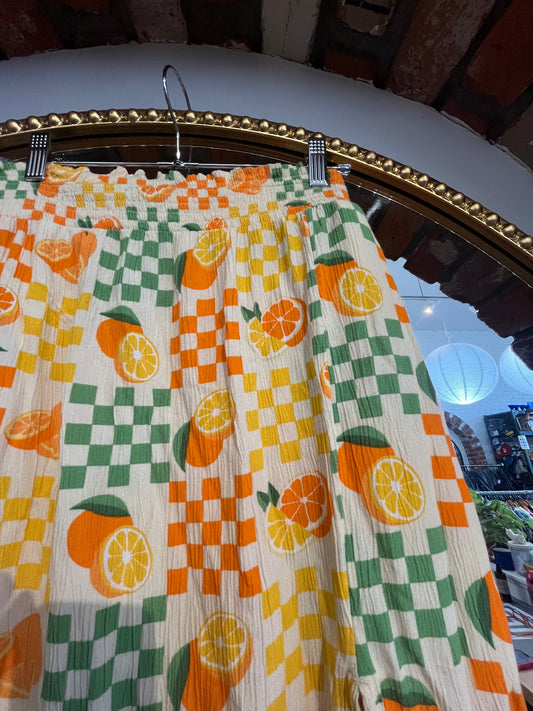 Size XL checkerboard orange green Lucy skirt