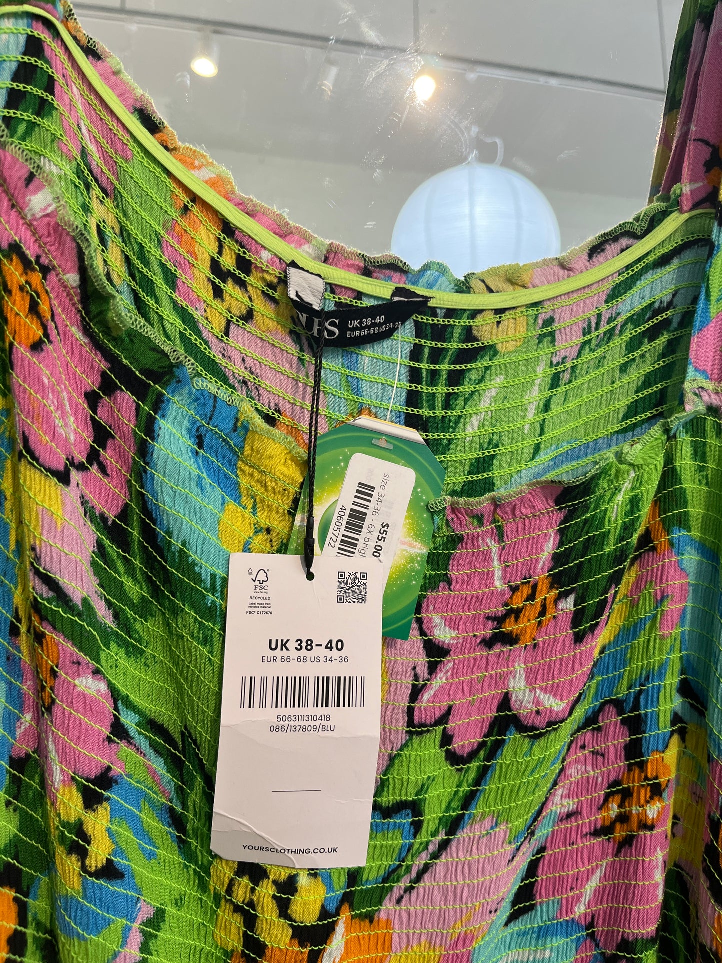size 34-36 - 6X bright green orange pink floral YOURS dress - midi