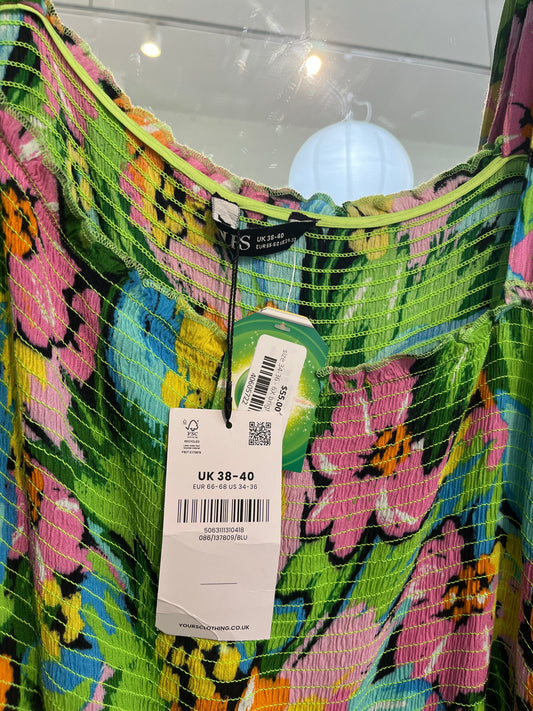size 34-36 - 6X bright green orange pink floral YOURS dress - midi