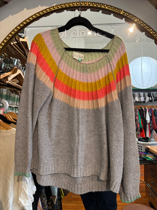 size 2X grey with rainbow neck Anthropologie  sweater - knit