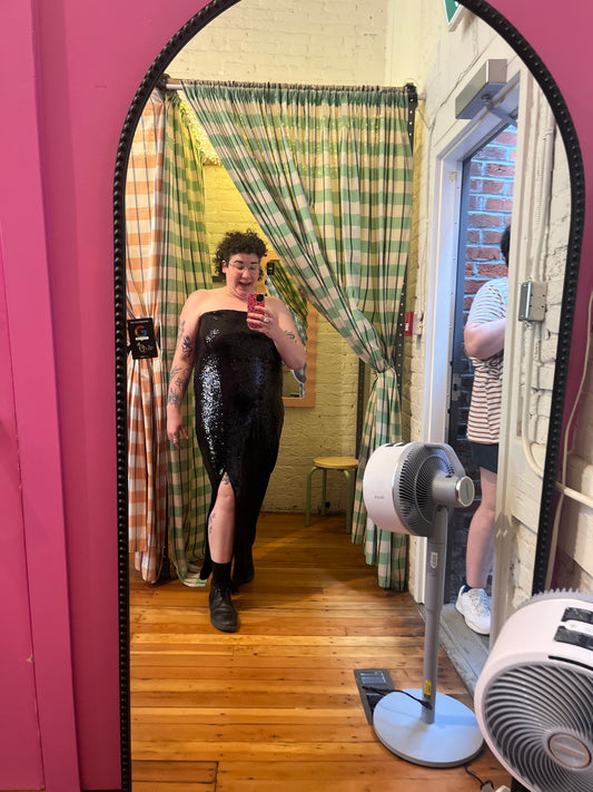size 22 black sequin Eloquii maxi strapless dress