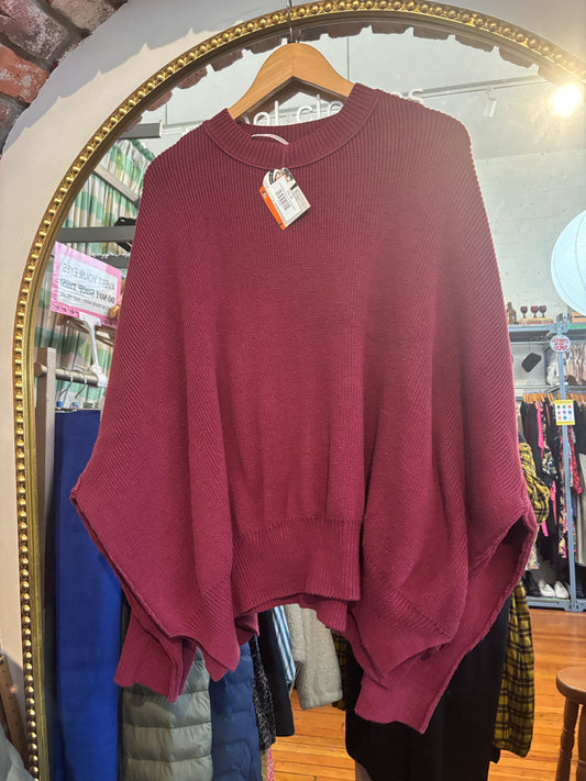 free size burgundy cotton blend Free People sweater - boxy