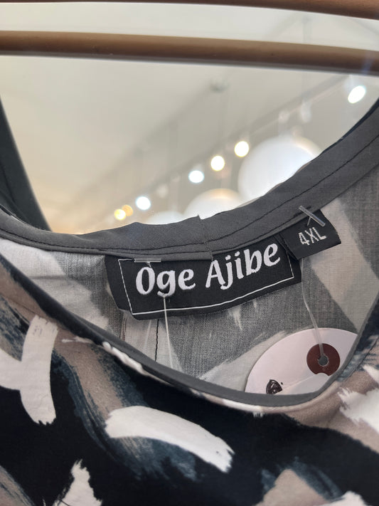 size 4XL black cotton with white brushes Oge Ajibe dress - midi