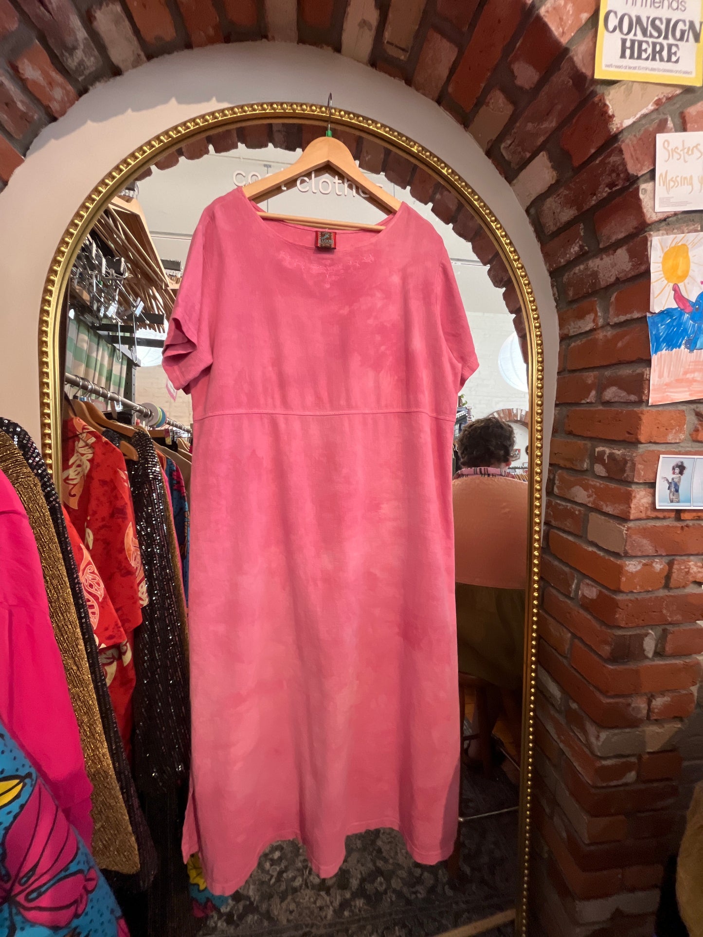 size XL pink with embroidery VINTAGE Dagoli dress - maxi