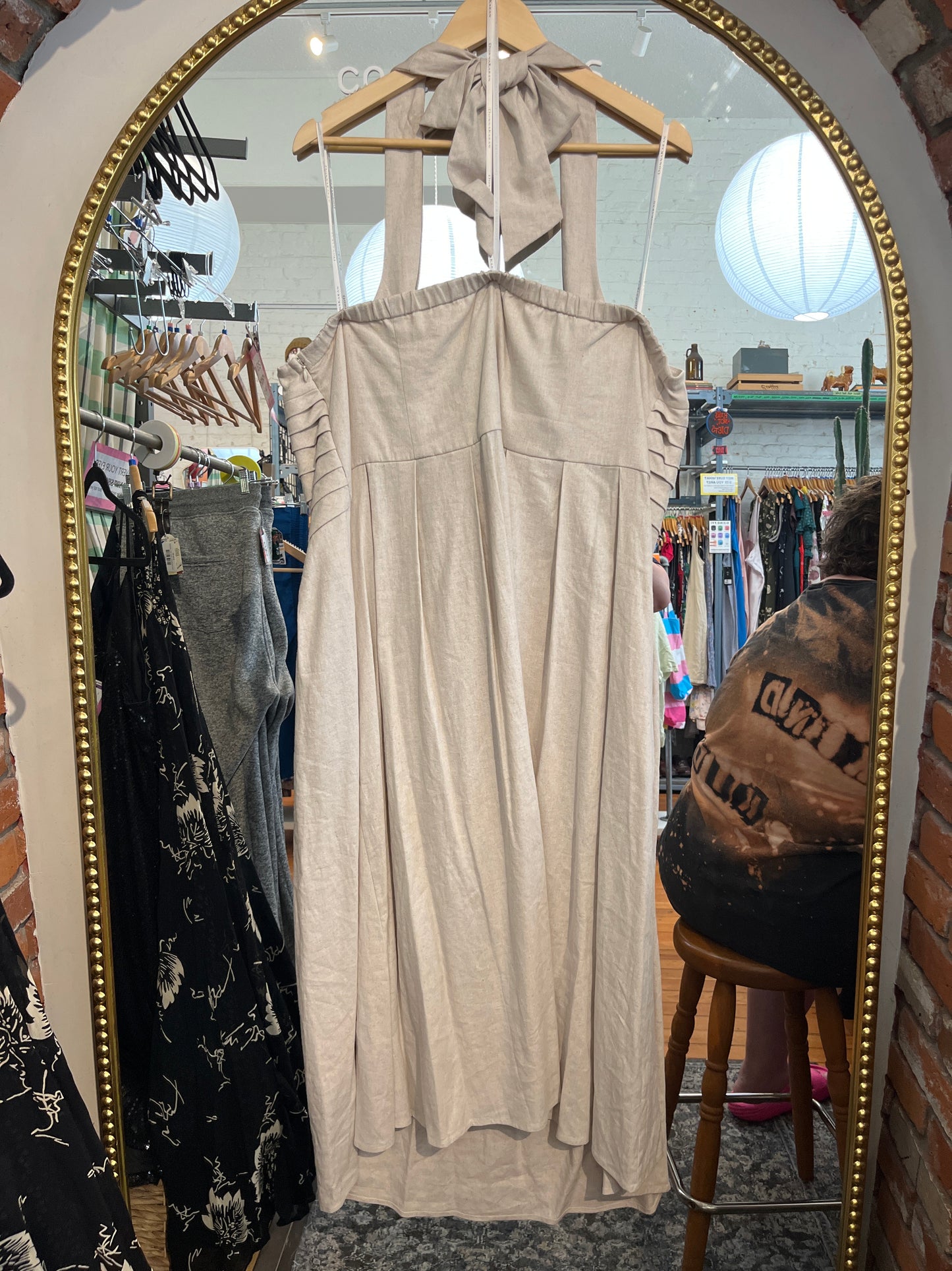 size 20W oatmeal linen lined NWT Donna Karan New York dress - long
