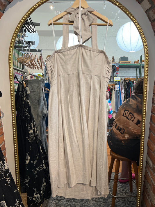 size 20W oatmeal linen lined NWT Donna Karan New York dress - long