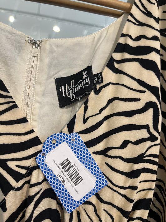 size 5X UK 24 (22) cream black zebra ties Hell Bunny dress - knee