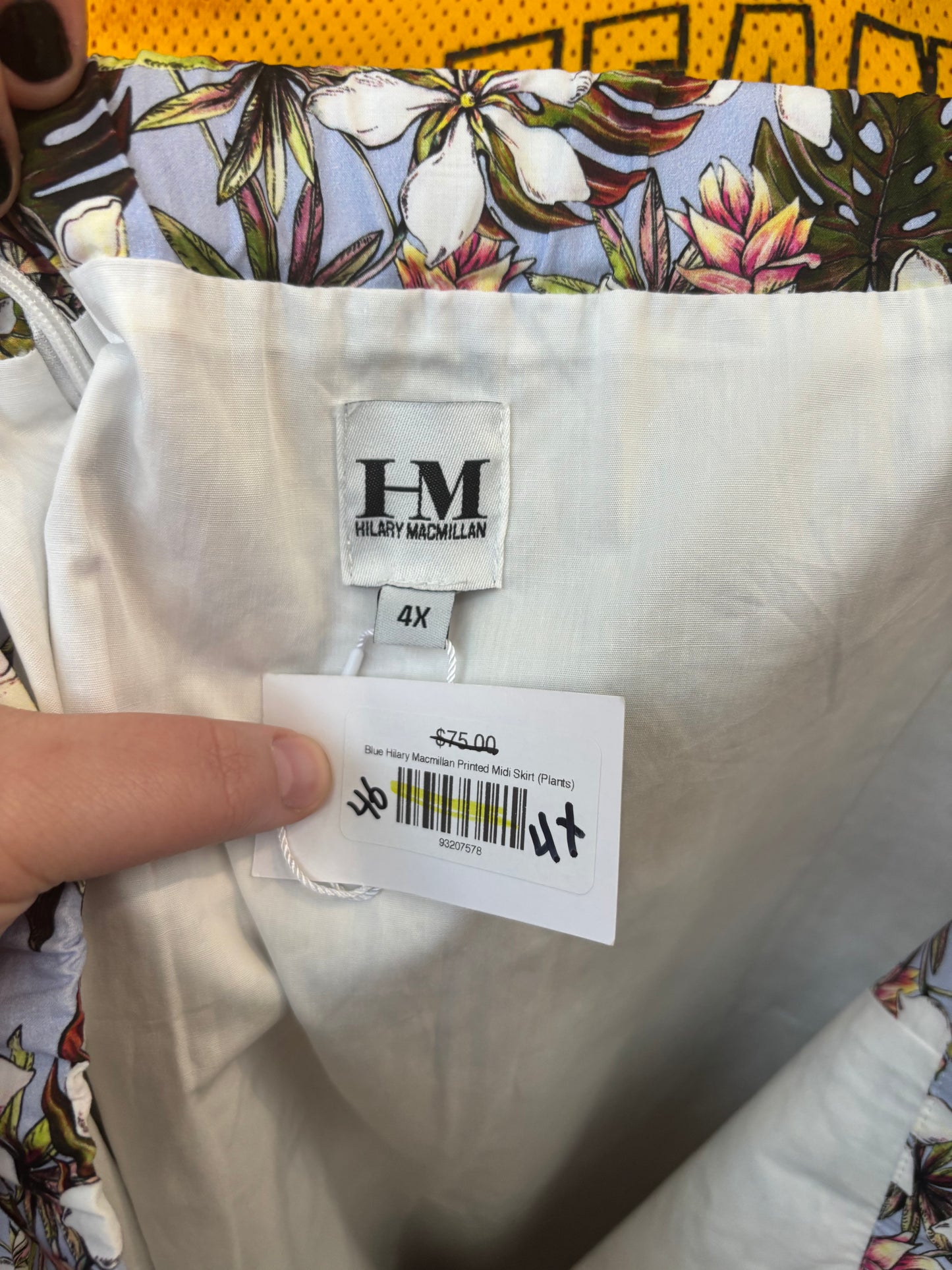 Size 4X Blue Hilary Macmillan Printed Midi Skirt (Plants)