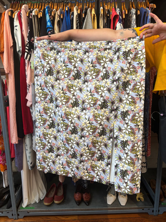 Size 4X Blue Hilary Macmillan Printed Midi Skirt (Plants)