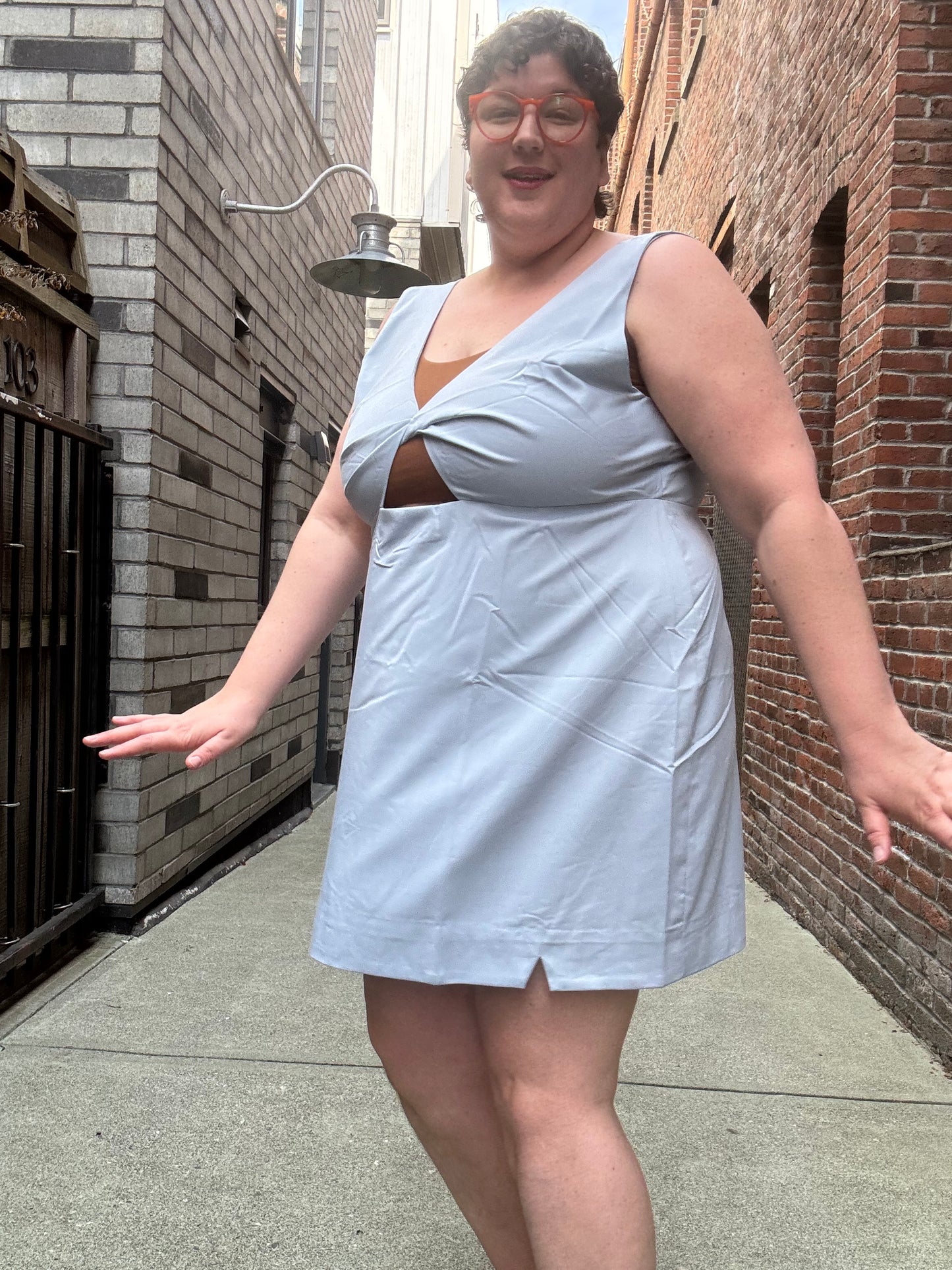 Size 4X Light Blue Hilary Macmillan Twist Front Mini Dress