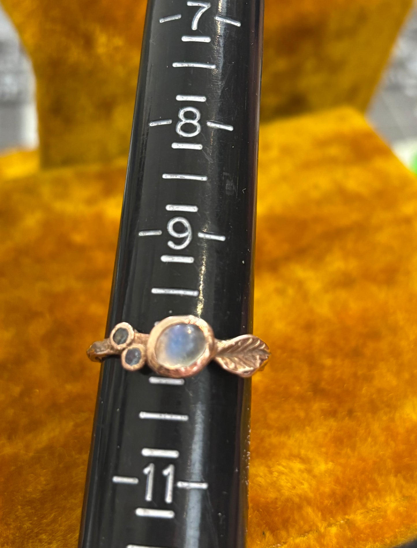 size 10 Emma Glover 14K rose gold moon stone diamond ring