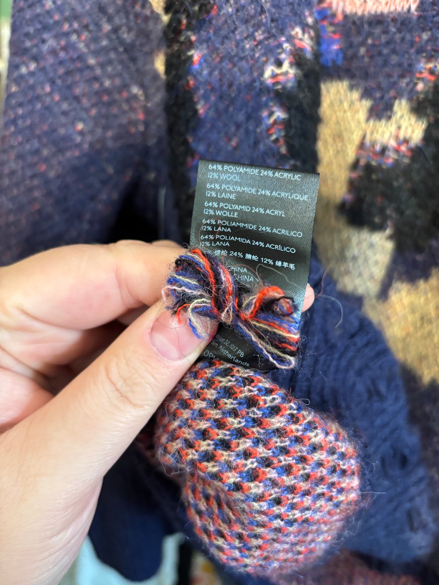 size 2X blue with red knit Anthropologie  cardigan - boxy