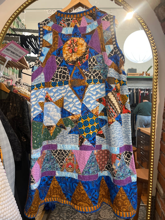 Locally made blue quilted vest jacket Wych Works ONE button