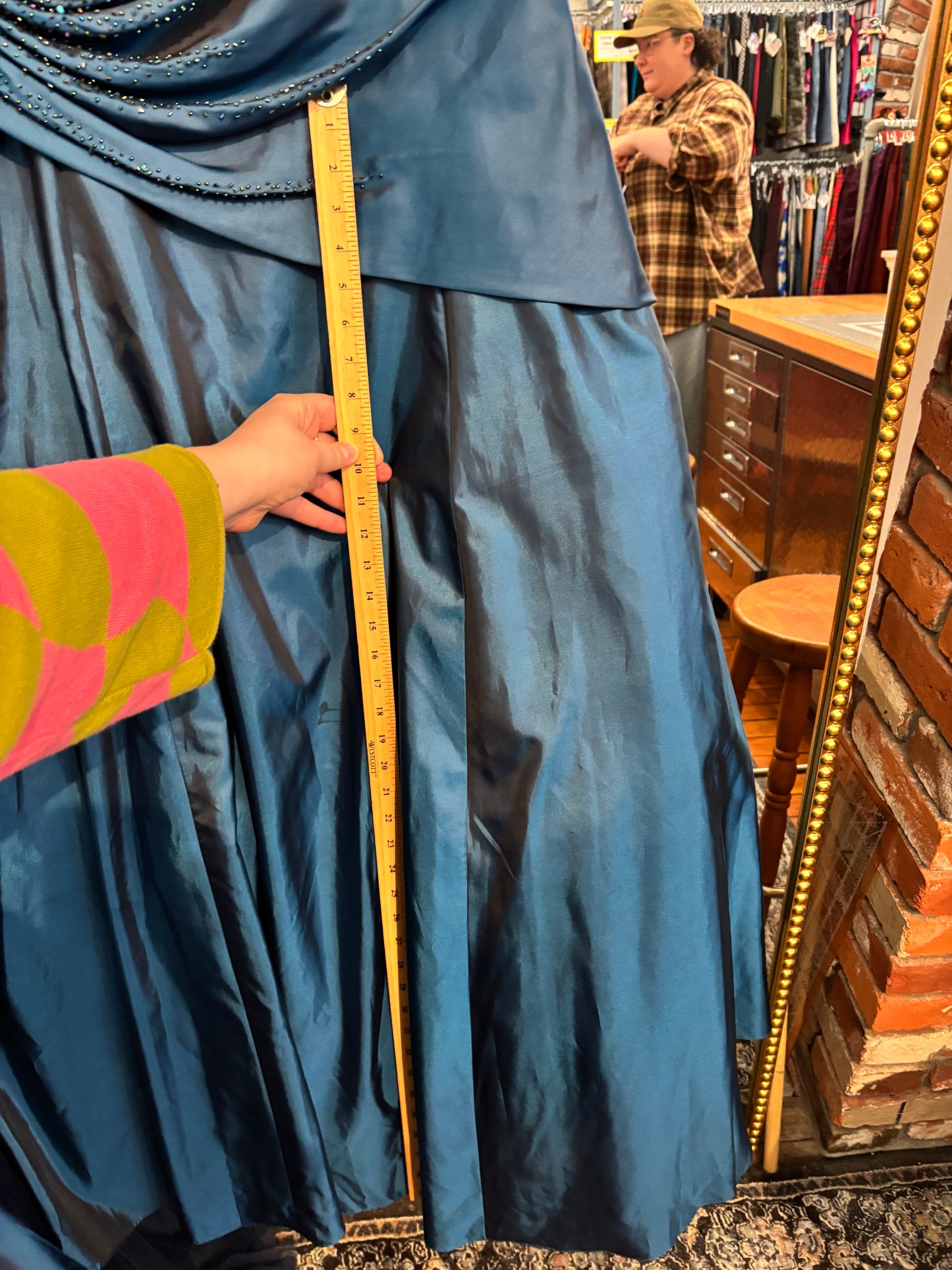 size 18 90s turquoise satin beaded vintage dress - long cocktail