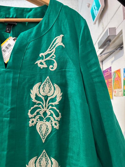 size 16 green with cream embroidery Selection by Ulla Popken dress - long