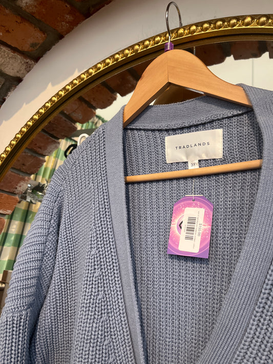 size 3X light blue knit Tradlands cardigan - cotton