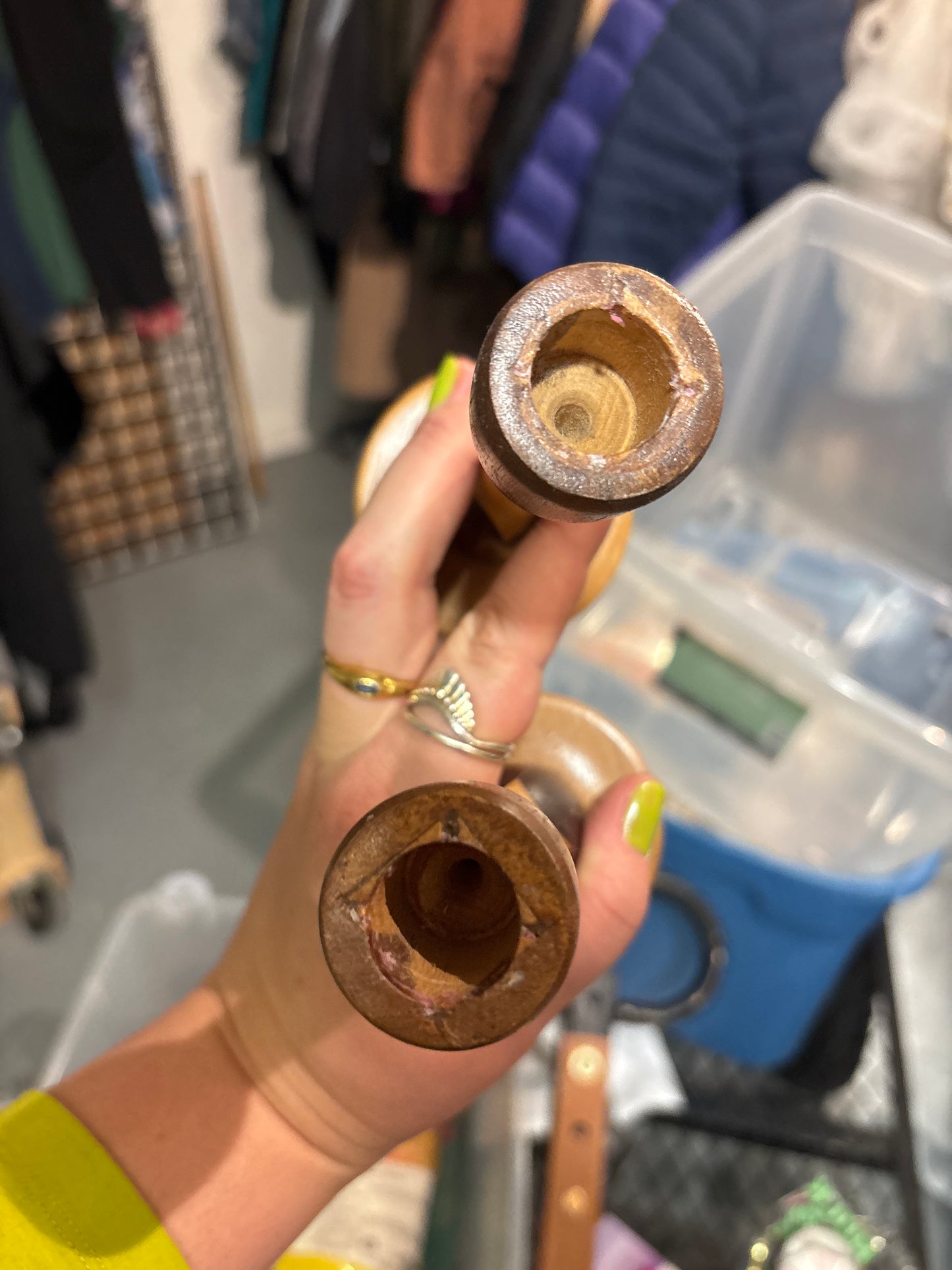 - Turned wood Vintage turned wood Candlesticks