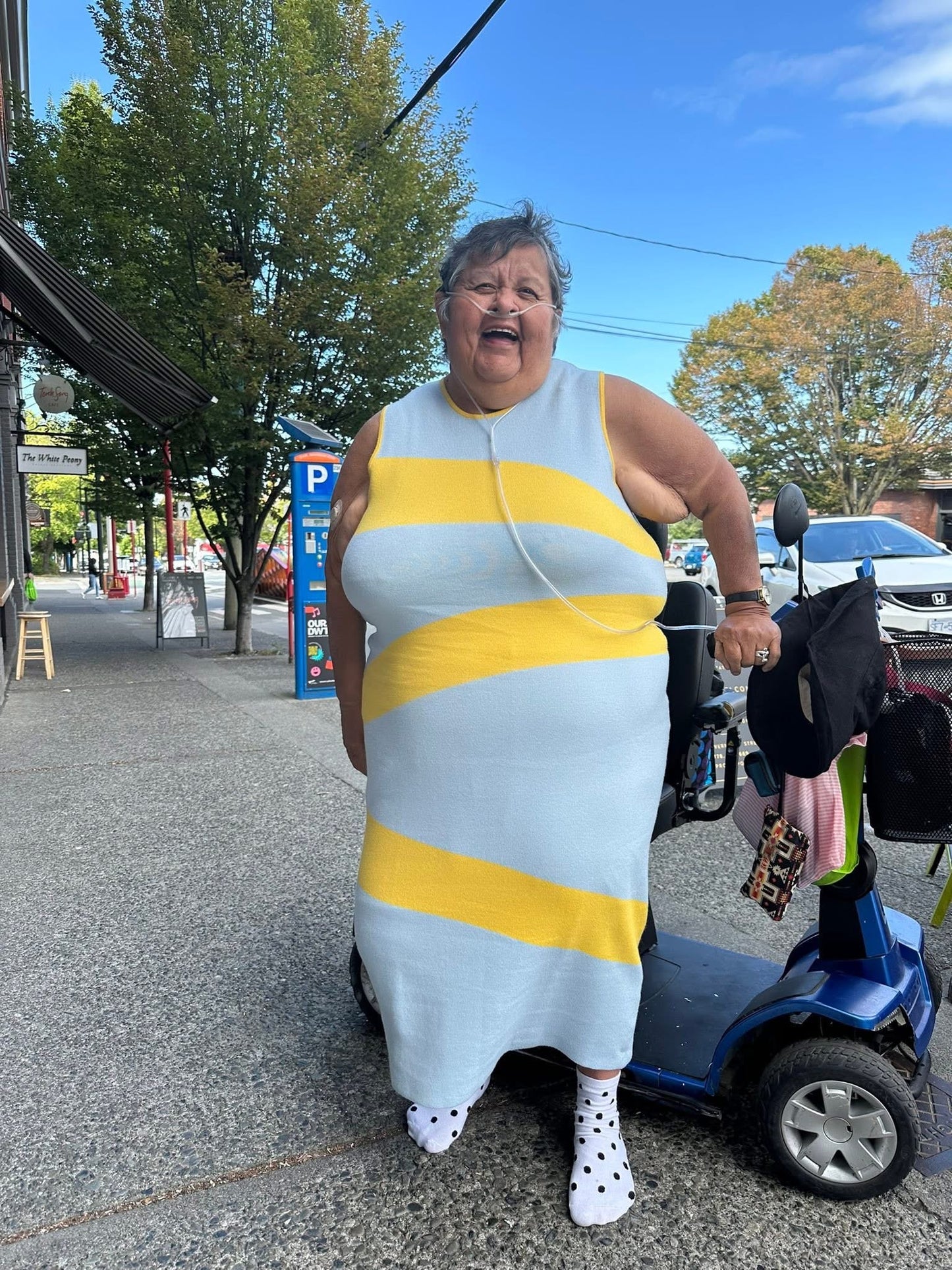 Blue/Yellow Hilary Macmillan Knit Swirl Midi Dress