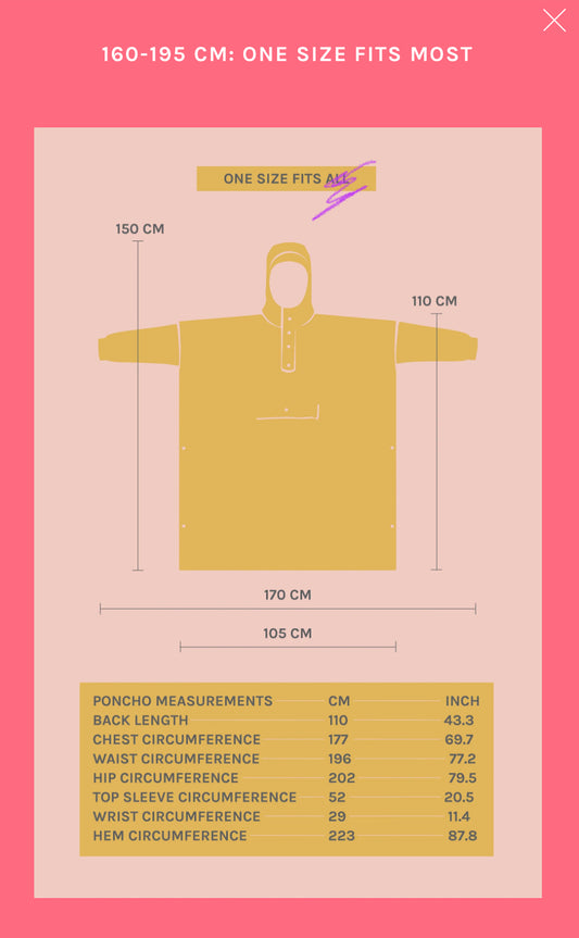 Rainkiss Size Chart