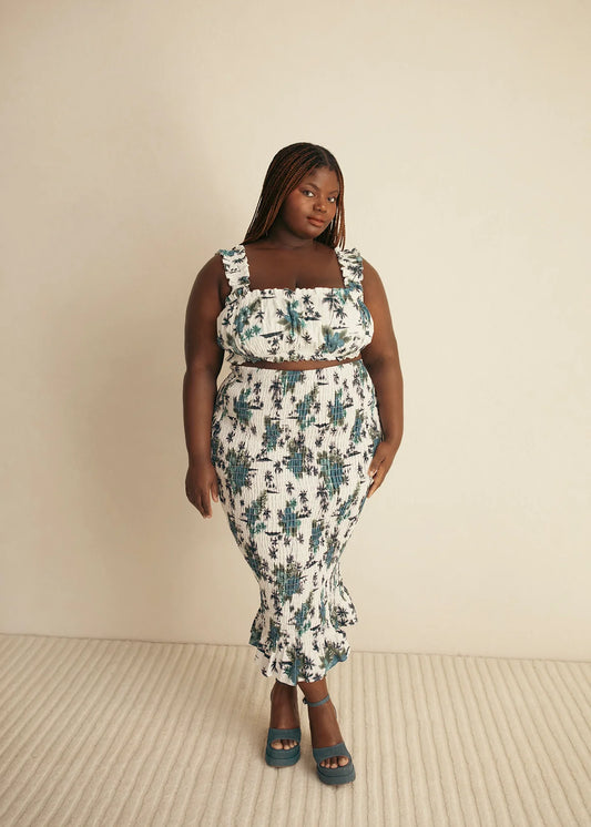 Hilary Macmillan BLUE WHITE RUCHED FLORAL TOP