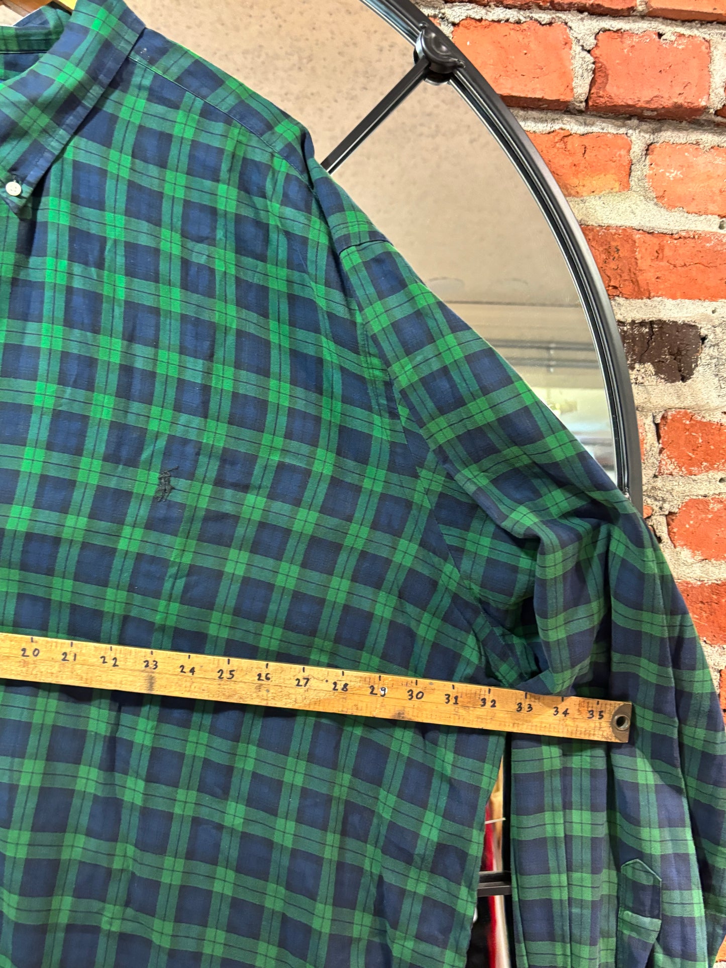 Size 4XB navy green plaid Ralph Lauren long - button up