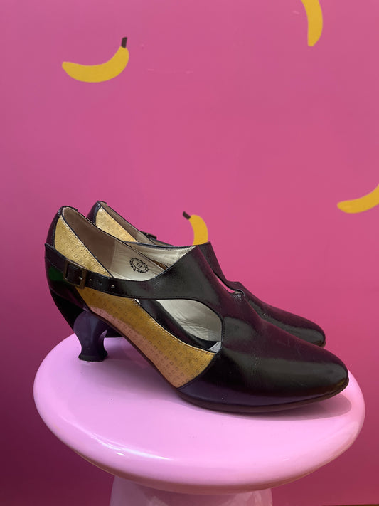 size 10 black shiny with beige BLIND FAITH Fluevogs heels