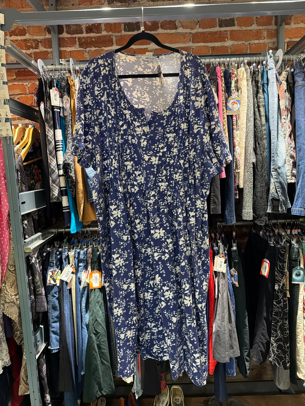 size flex blue with white flowers Ulla Popken dress