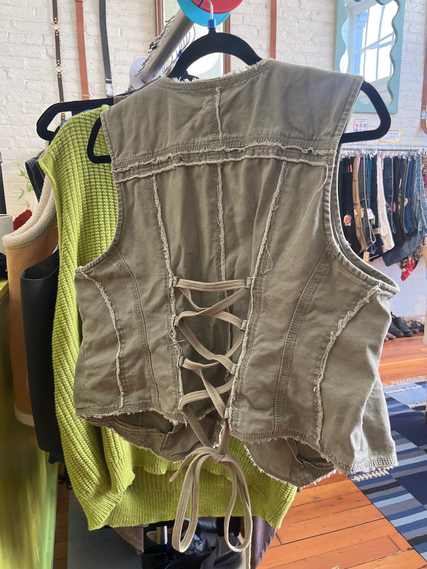 size 18 green distressed VINTAGE MXM vest