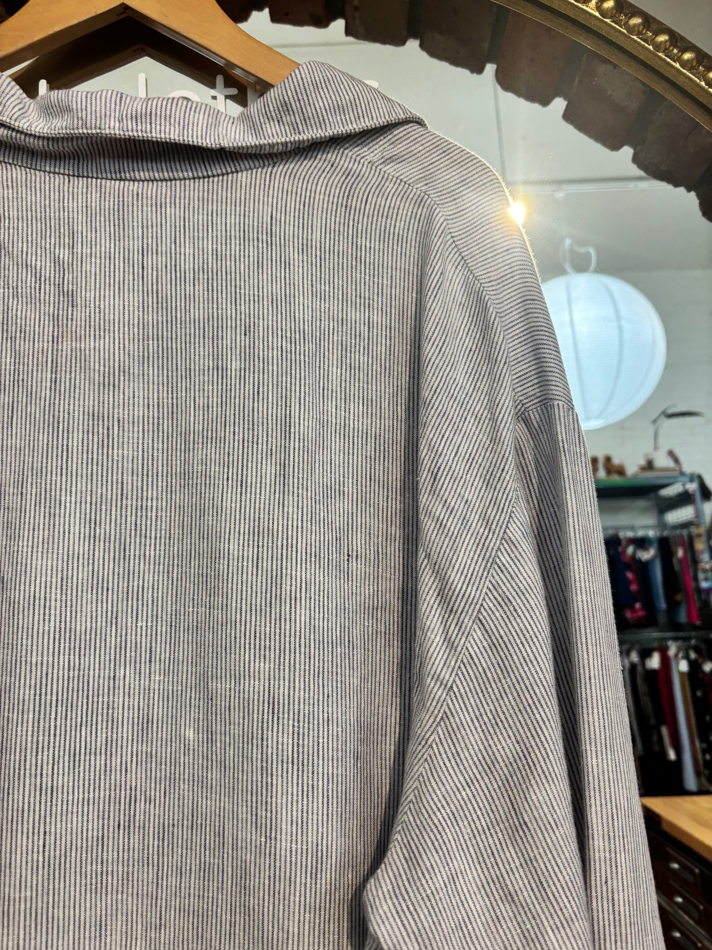 size L/XL white chambray stripe linen Shelter PJ SET- 2 piece