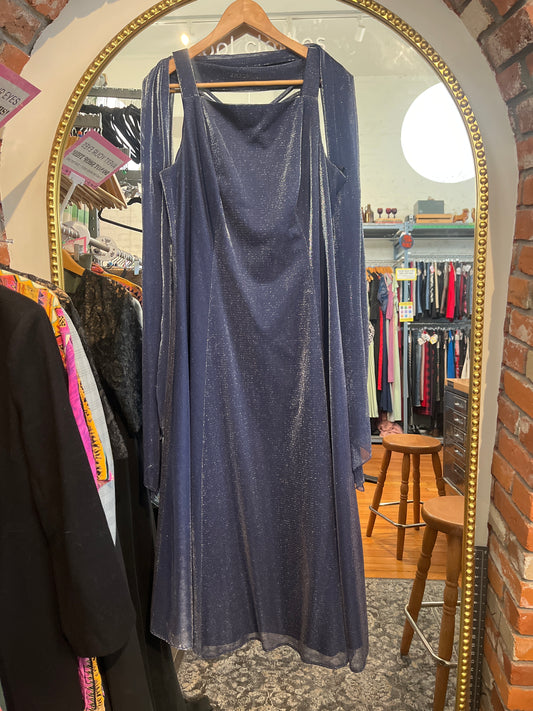 size 16 blue sparkle vintage Nu Mode dress -gown