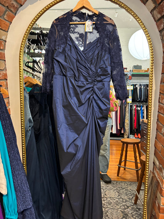 Size 18 Blue metallic with lace overlay Tadashi Shoji Dress - long