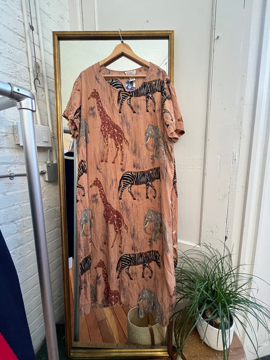 Vintage Rayon Safari Dress abalone buttons up one side Size 20