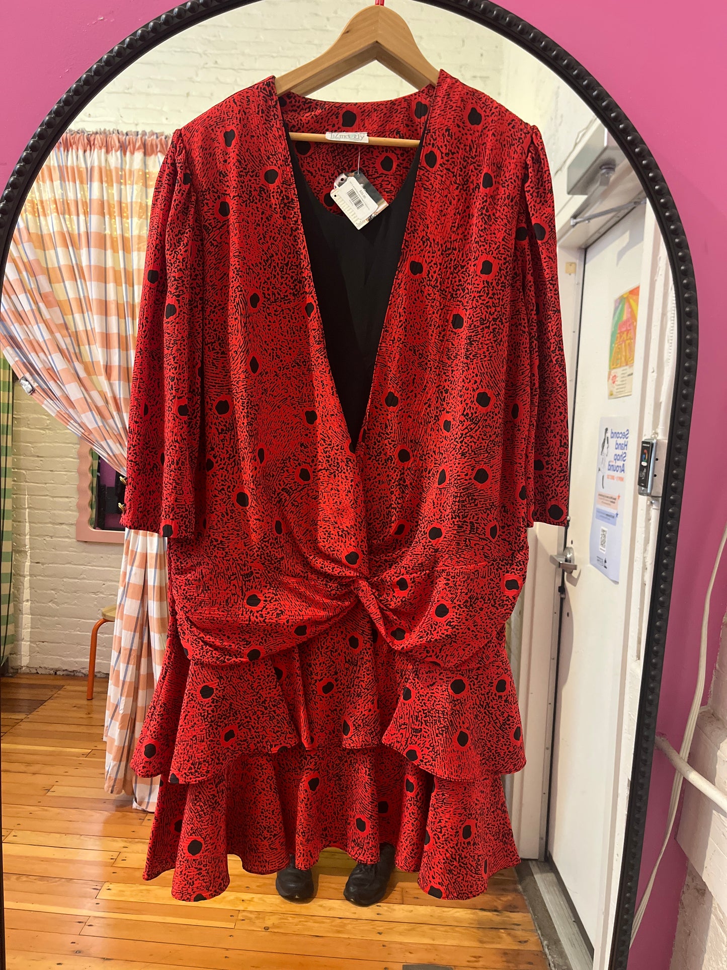 size XL red with black spots vintage Liz Moody 80s dress