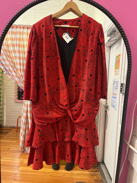 size XL red with black spots vintage Liz Moody 80s dress