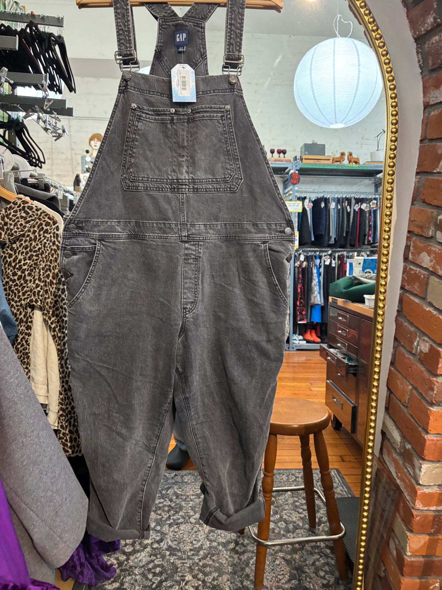 Size XL black wash denim Gap overalls