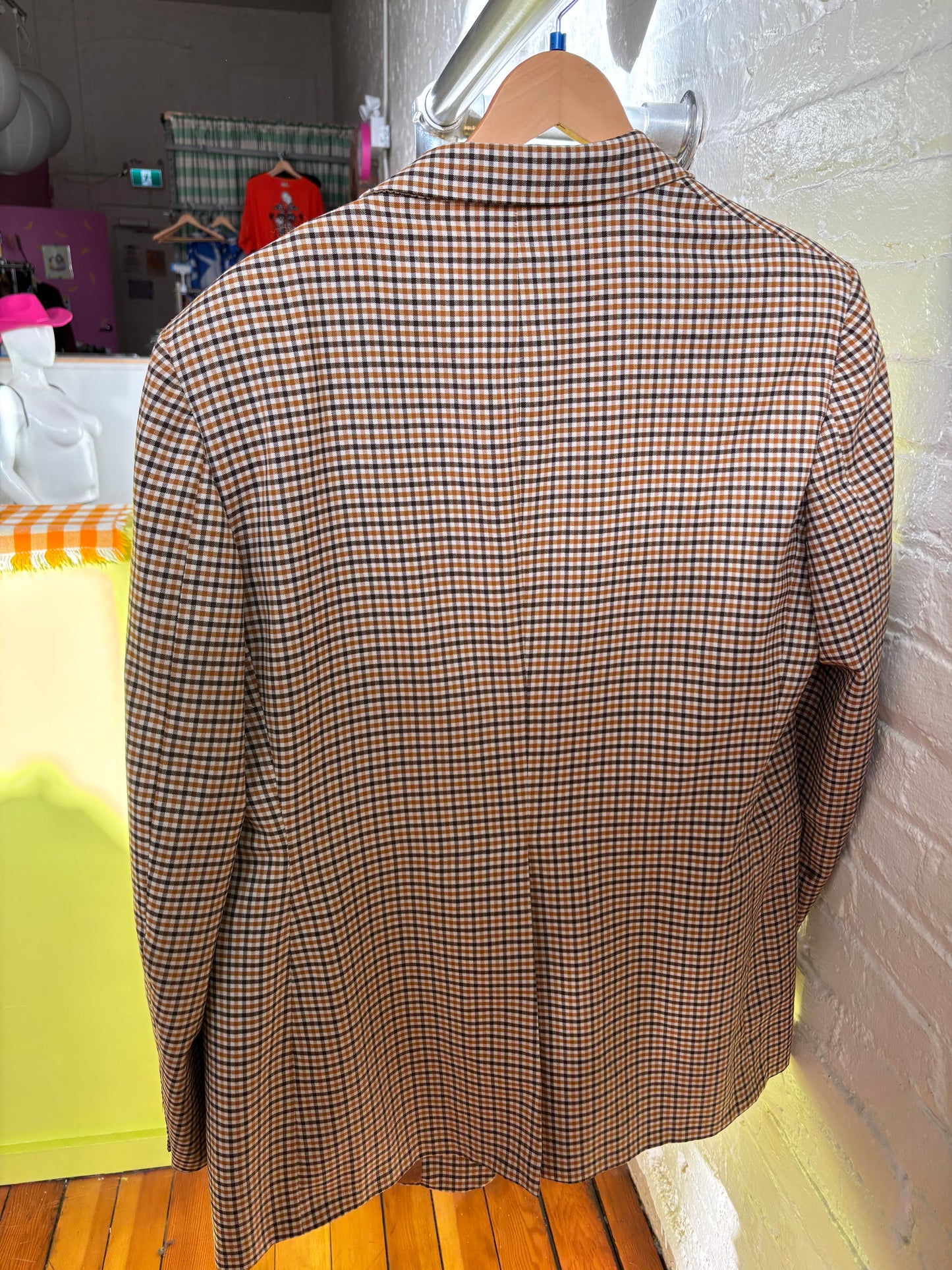 Vintage Firth Clothes wool brown brown gingham blazer size 46 tall