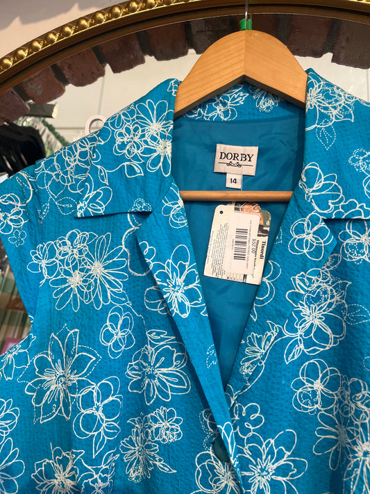 size 14 teal with flowers VINTAGE Dorby dress - button up