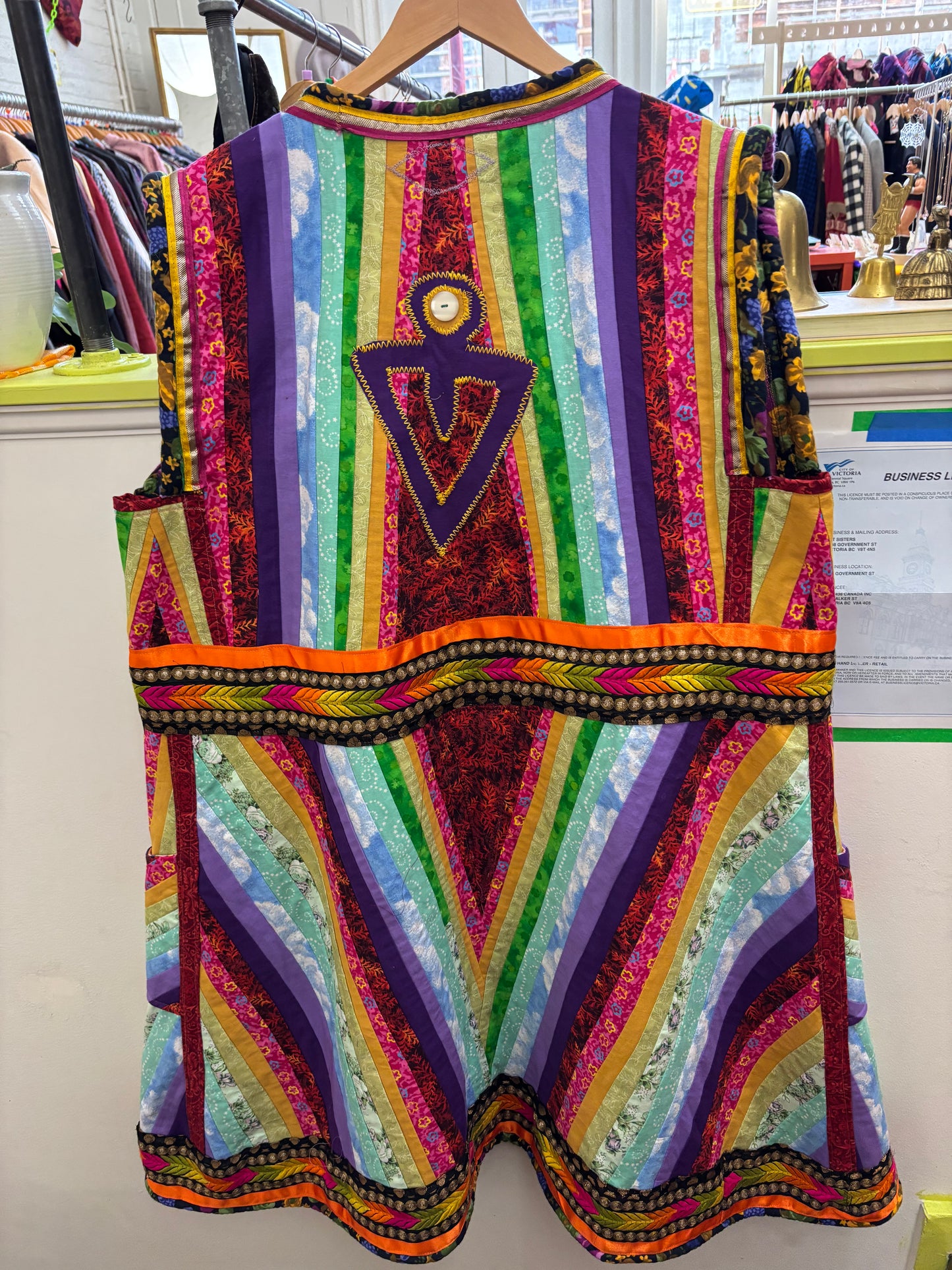 Size 3X rainbow quilted jacket Wych Works Vest - wearable art