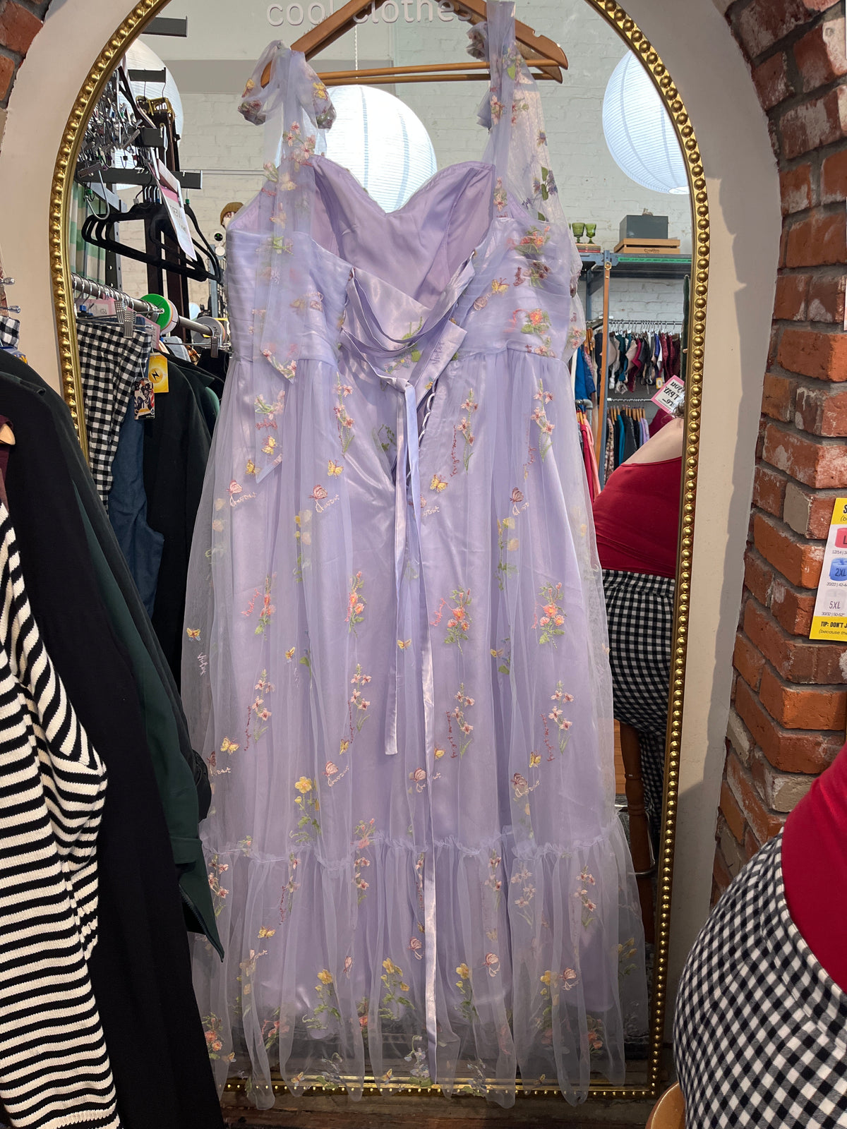 size flex lavender organza gown