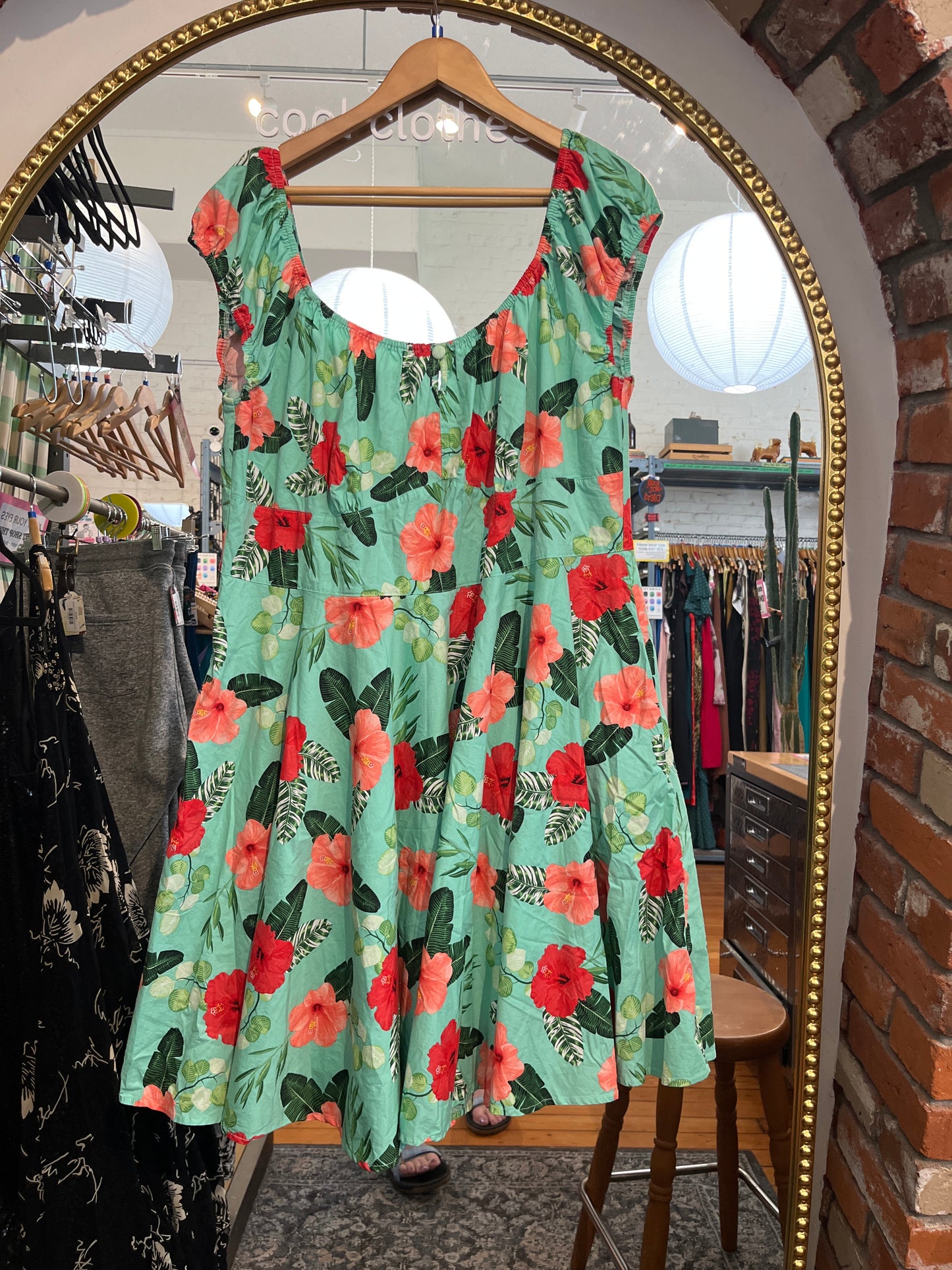 size 4XL (small) teal pink hibiscus  Hell Bunny dress - pinup