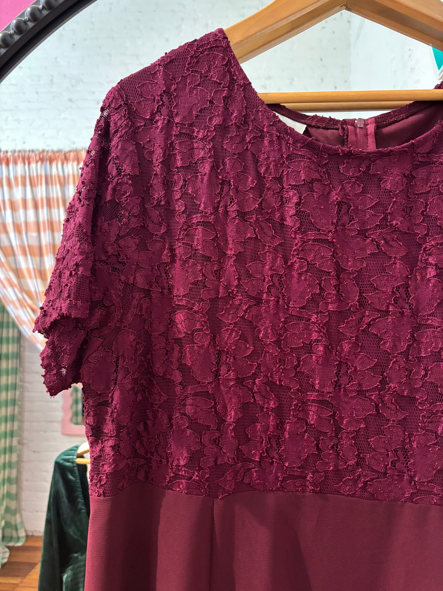 size 18 burgundy lace long vintage Michel Antoni dress -90s