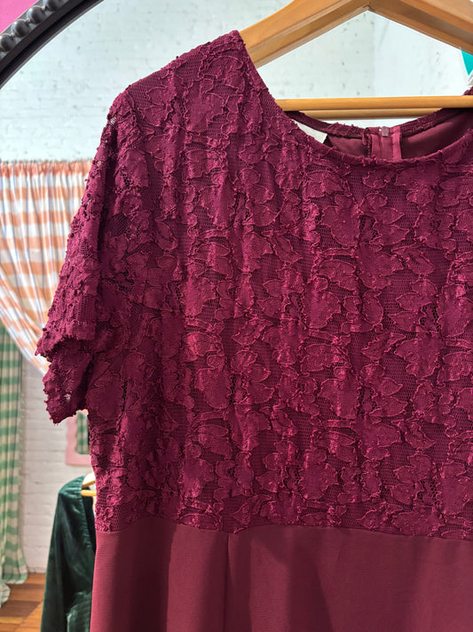 size 18 burgundy lace long vintage Michel Antoni dress -90s