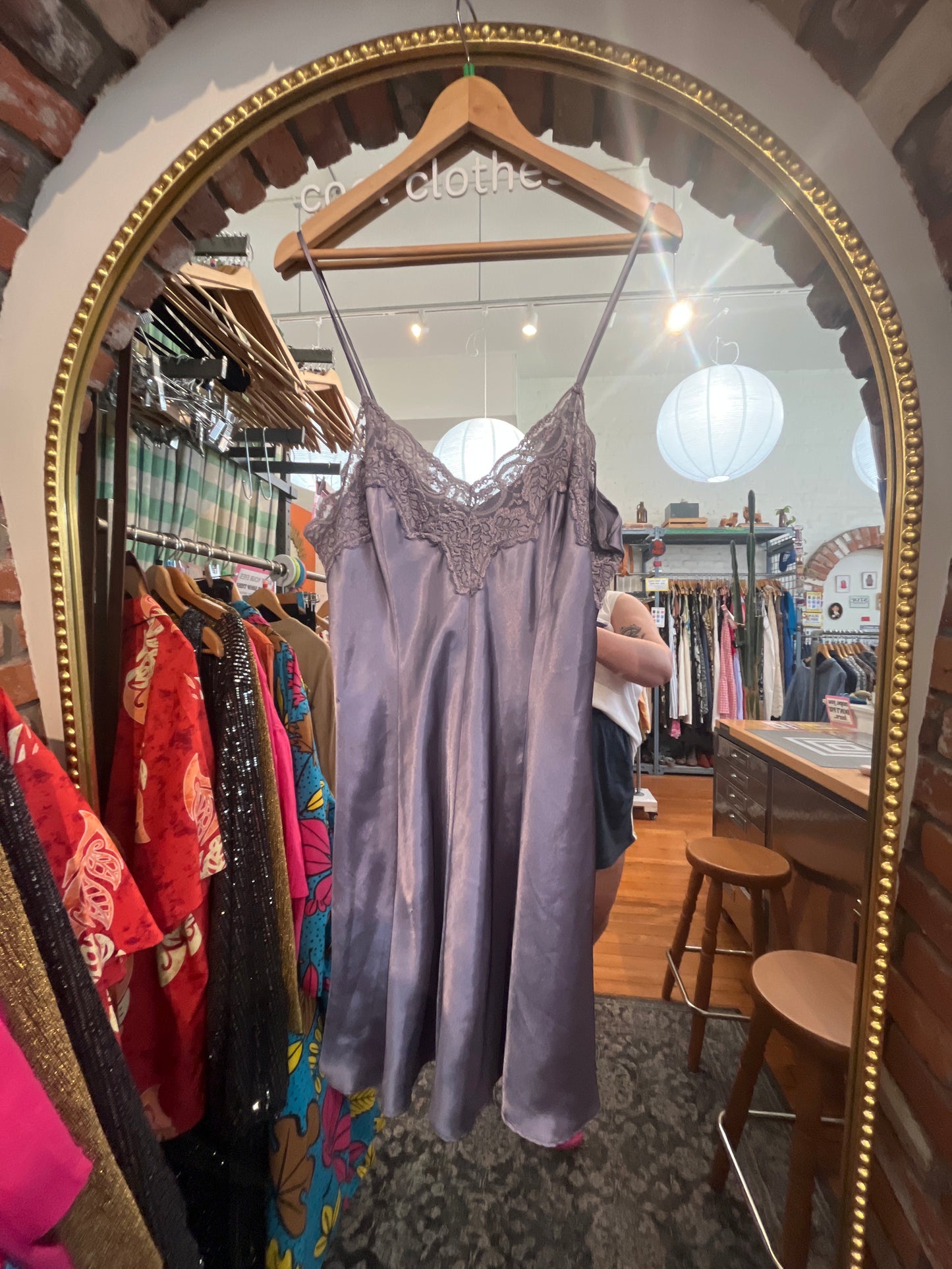 size 2X (small) grey satin VINTAGE Plus Preferred sexy dress