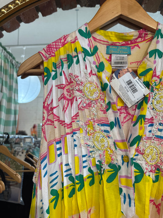 flex yellow with bright shapes Antica Sartoria by Giacomo Cinque vintage maxi dress