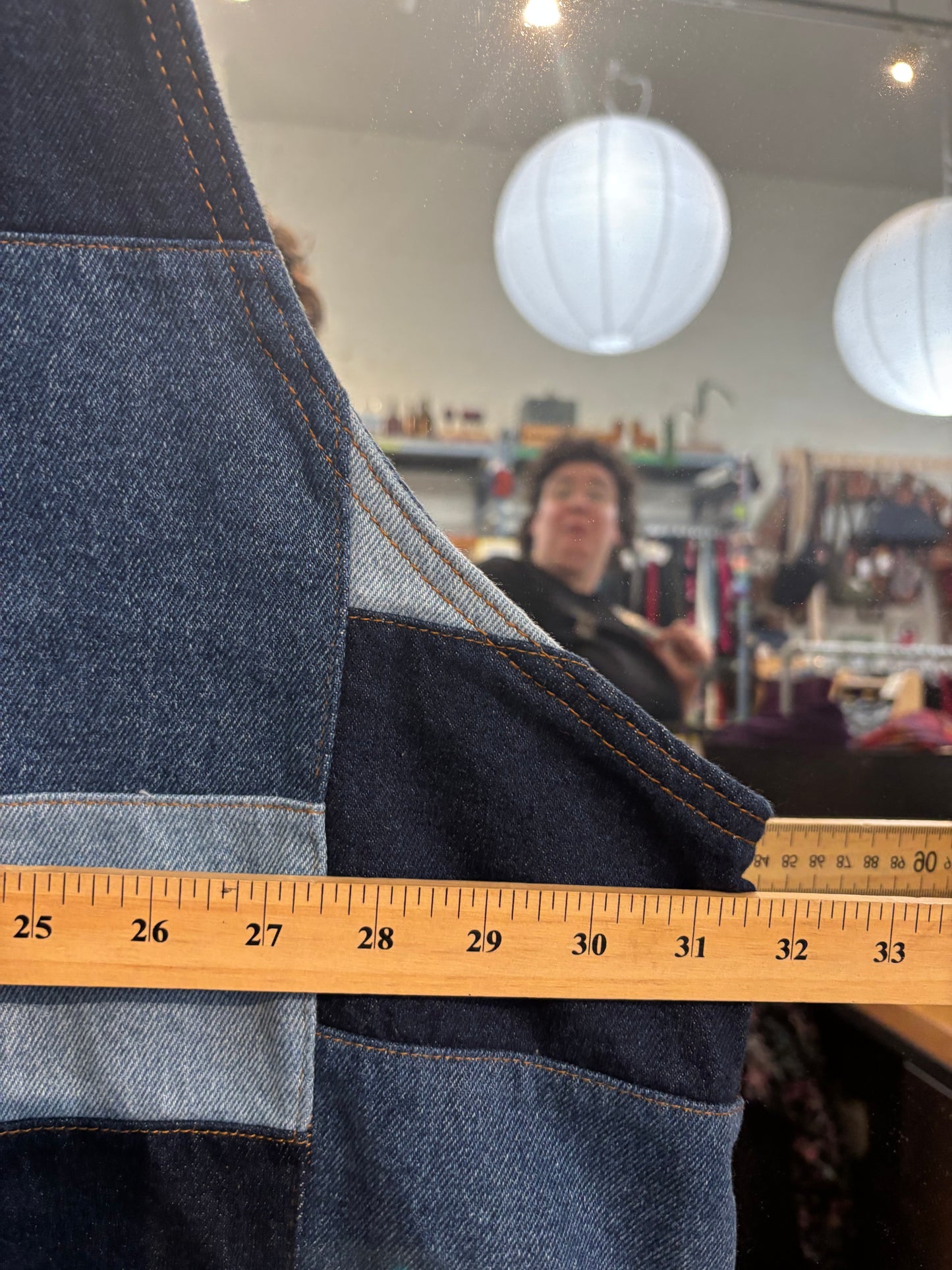 Size 26 blue patchwork denim dress Lucy and Yak pinafore