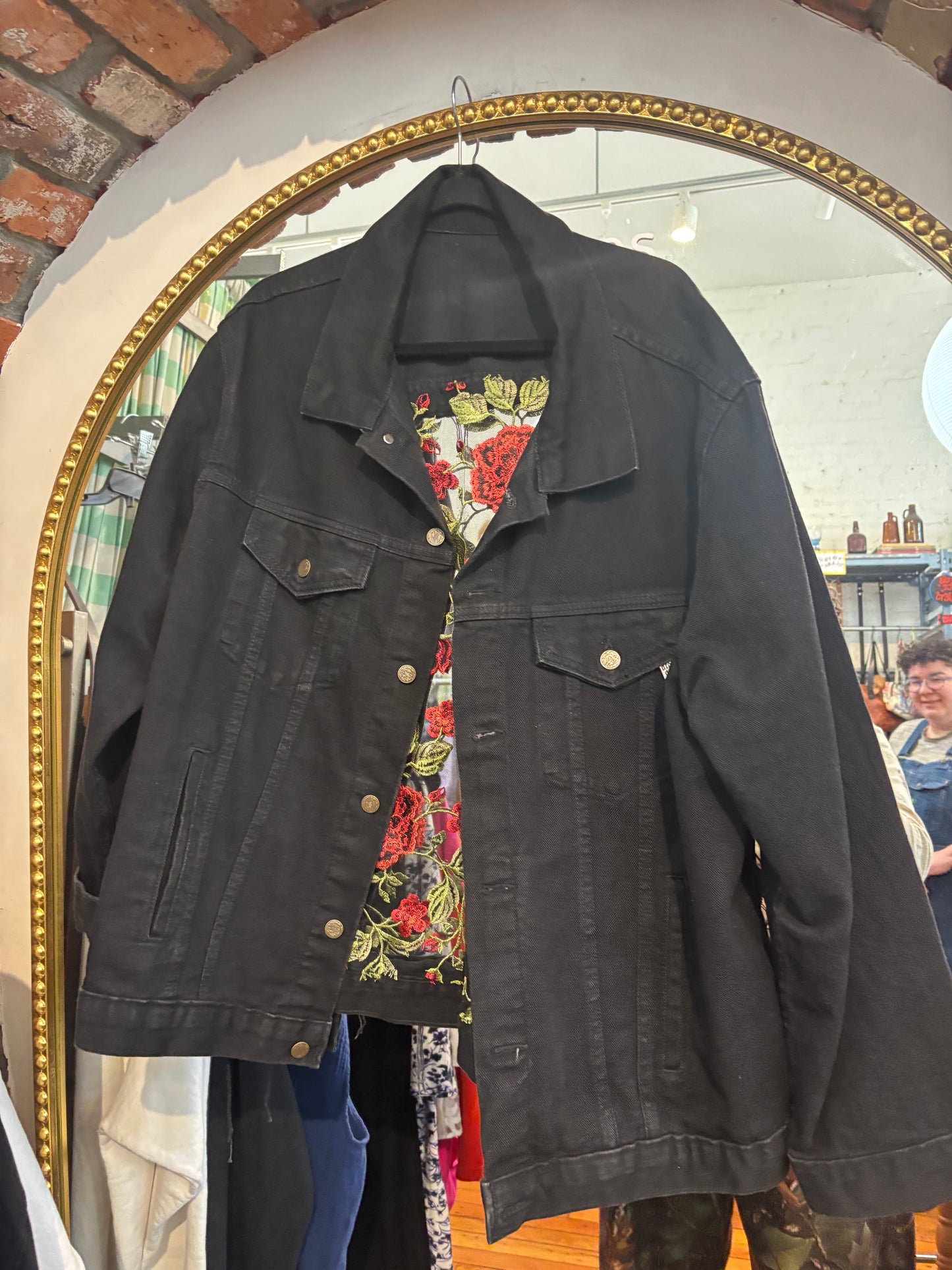 size 3XL black with rose mesh cutouts Dragon Denim jacket - jean