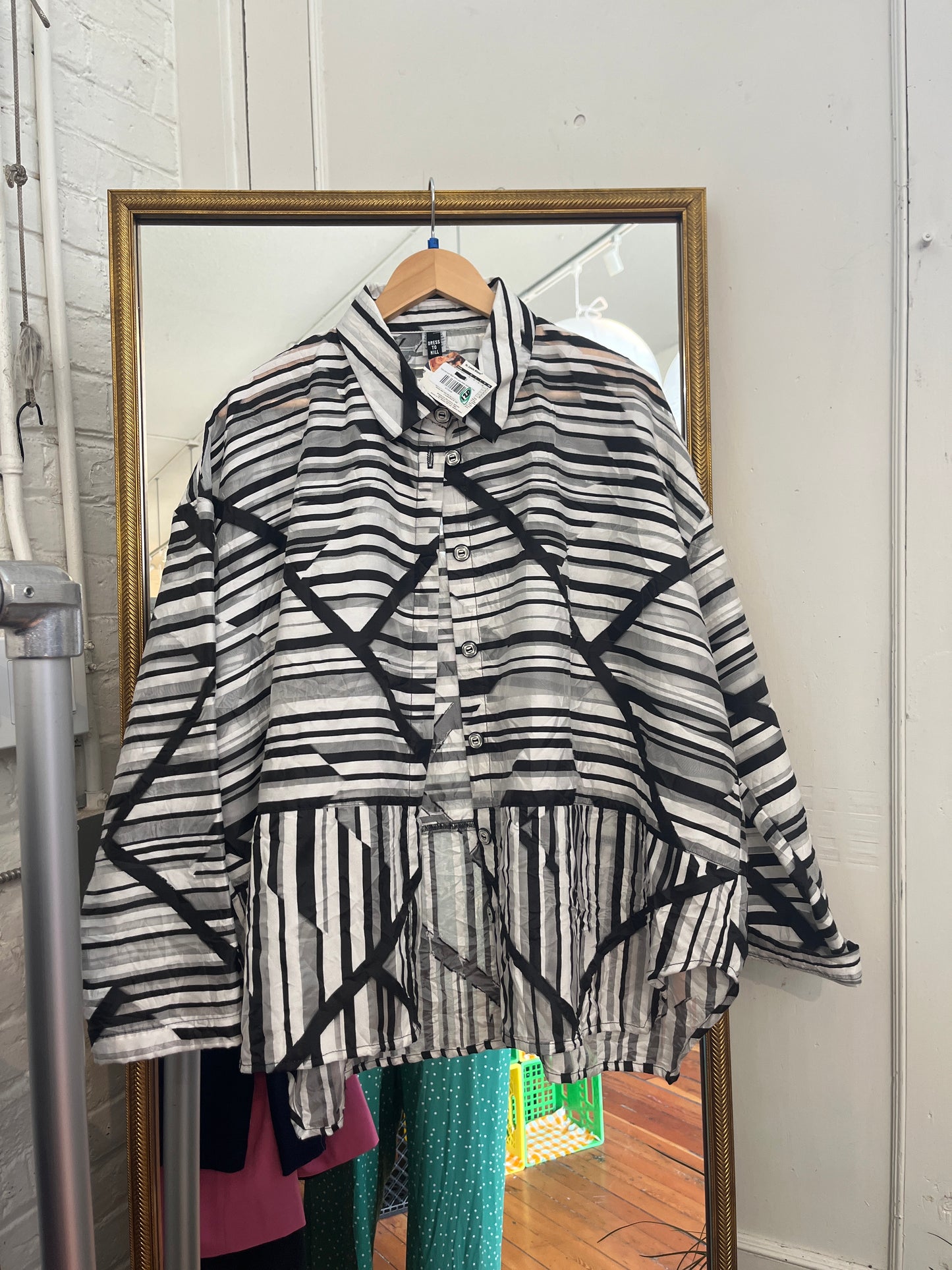 Size one size Black white grey sheer abstract Dress to Kill Top