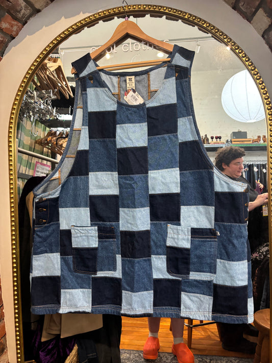 Size 26 blue patchwork denim dress Lucy and Yak pinafore